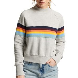 Superdry Grey Vintage Cali Stripe 70s Style Mock Neck Crew Sweatshirt Size 4